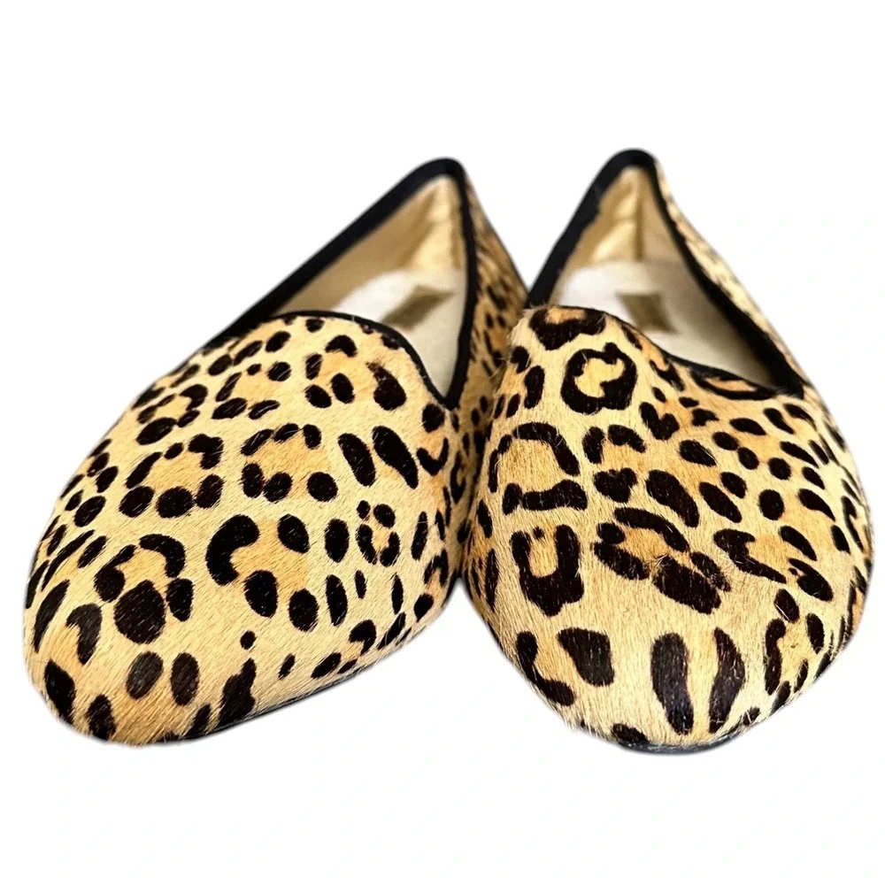 Birdies Loafers Mob Wife Size 7 Leopard NWOT Calf Hair Sherpa Balletcore Flats
